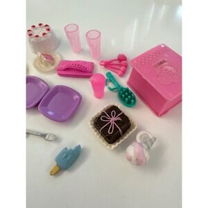 Vintage Barbie Accessories Lot Miniature Cake Plates Cups Kitchen Play Set Pink